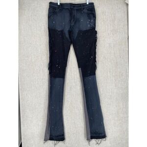 Rockstar Original Jeans Mens 38 Black Slim Super Stacked Flare RSM225 Splatter